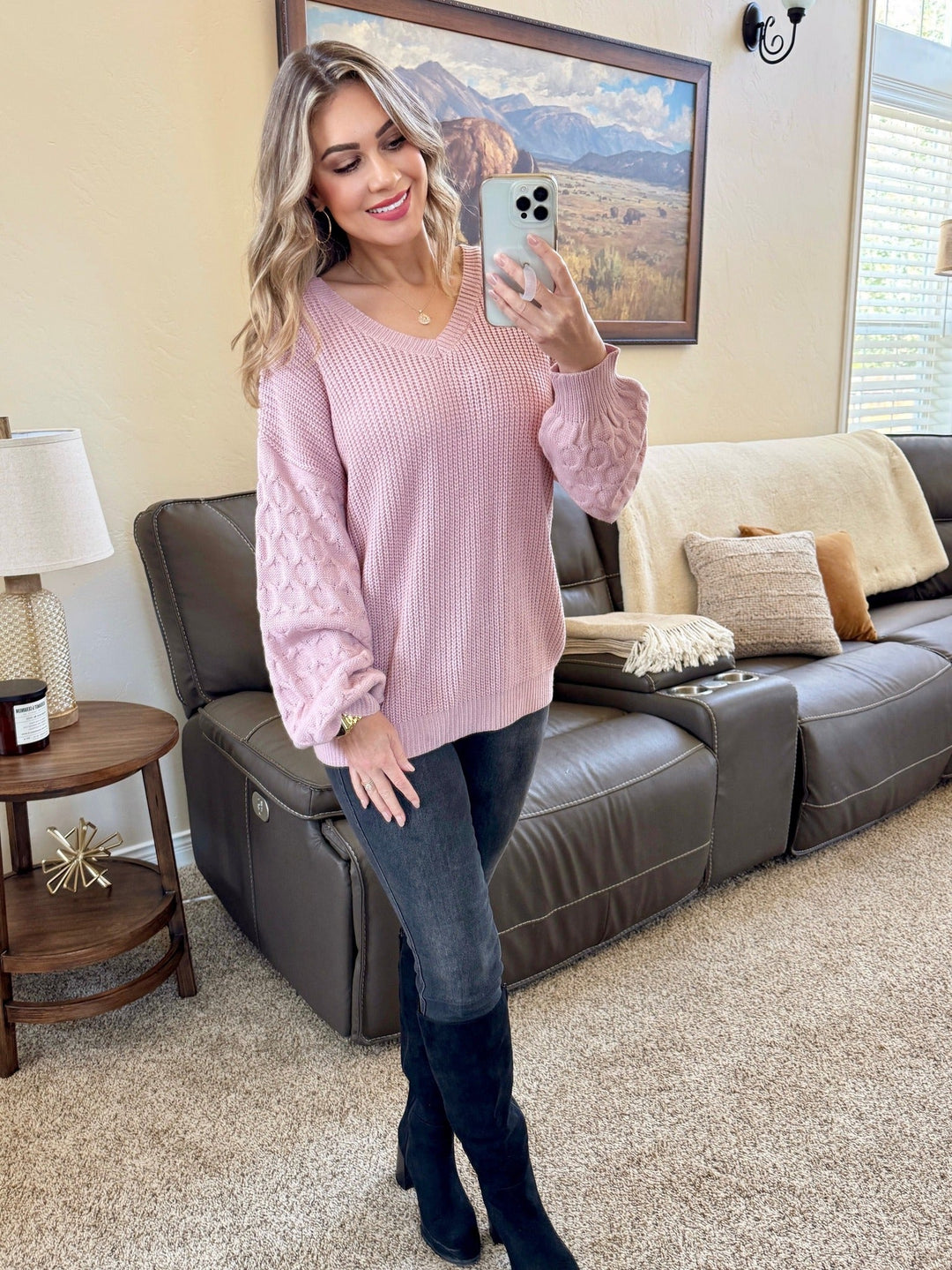 IN STOCK Talina Textured Sweater - Rose