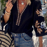 Black Floral Embroidered Blouse