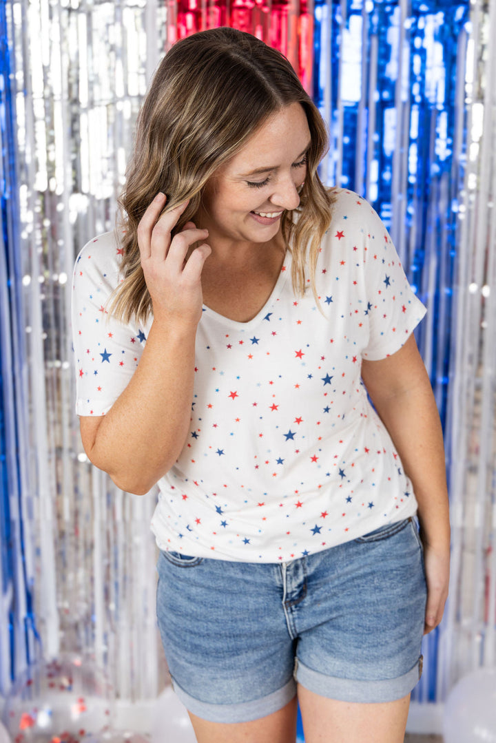IN STOCK Chloe Cozy Tee - White Liberty Stars