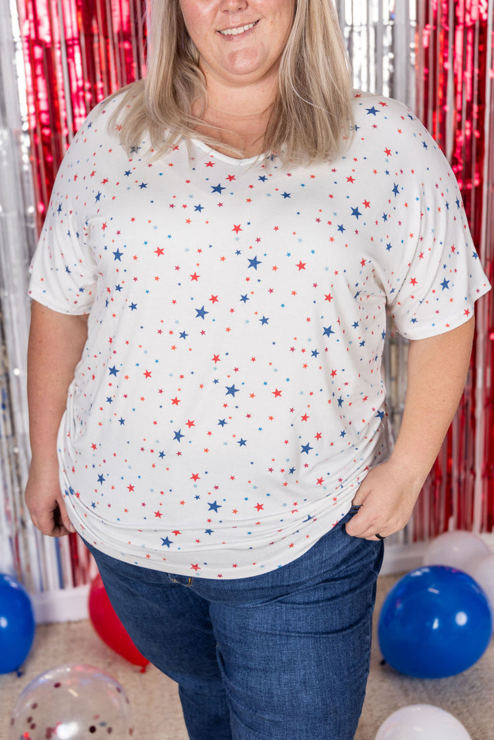 IN STOCK Chloe Cozy Tee - White Liberty Stars