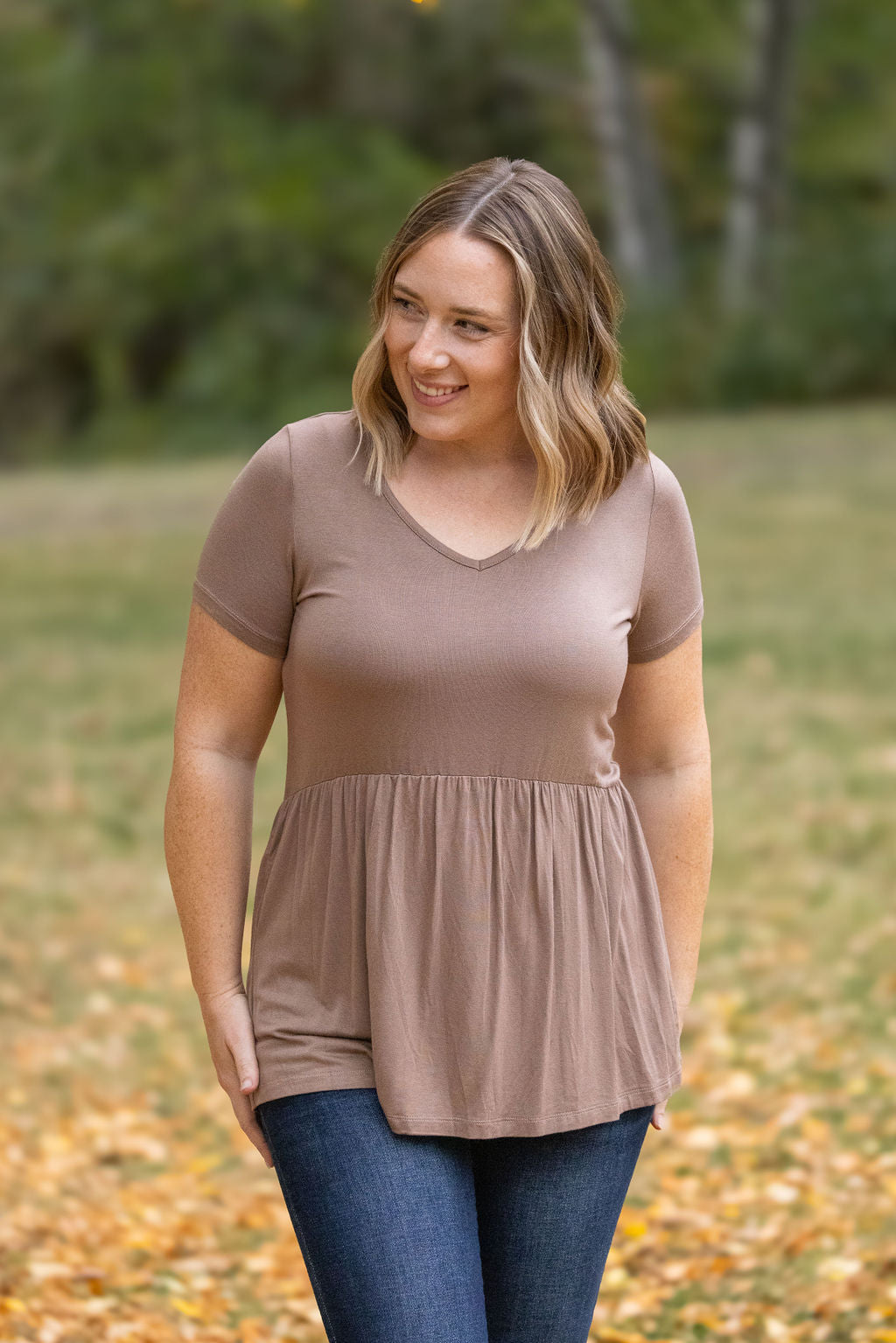 IN STOCK Sarah Ruffle Short Sleeve - Mocha | Women's Top FINAL SALE