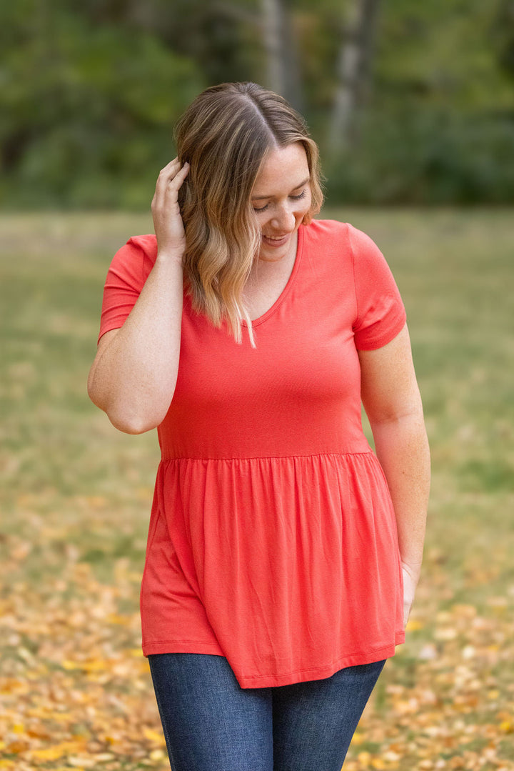 IN STOCK Sarah Ruffle Short Sleeve - Deep Coral | Women's Top