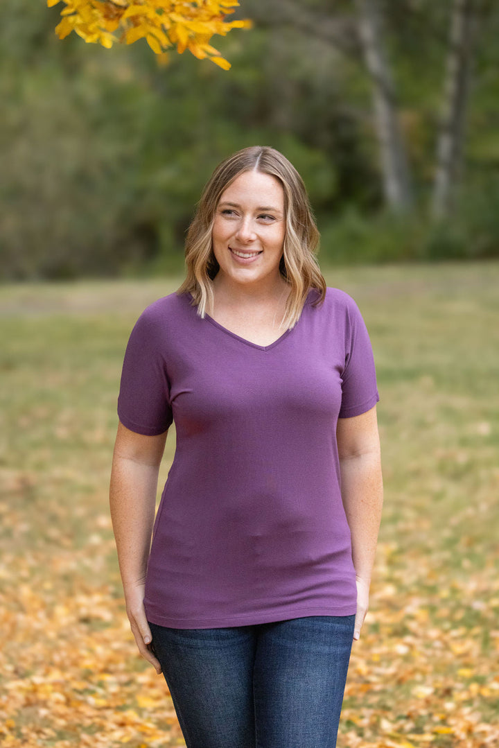 IN STOCK Chloe Cozy Tee - Purple | Women's V-Neck Top FINAL SALE