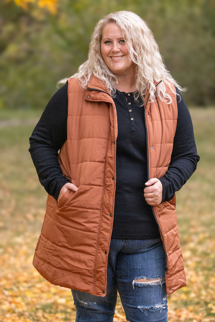 IN STOCK Harlow Long Vest - Cinnamon