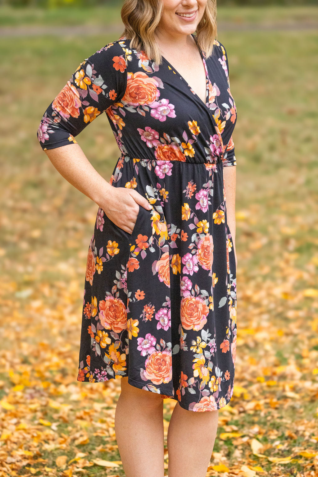 IN STOCK Taylor Dress - Black Fall Floral Mix