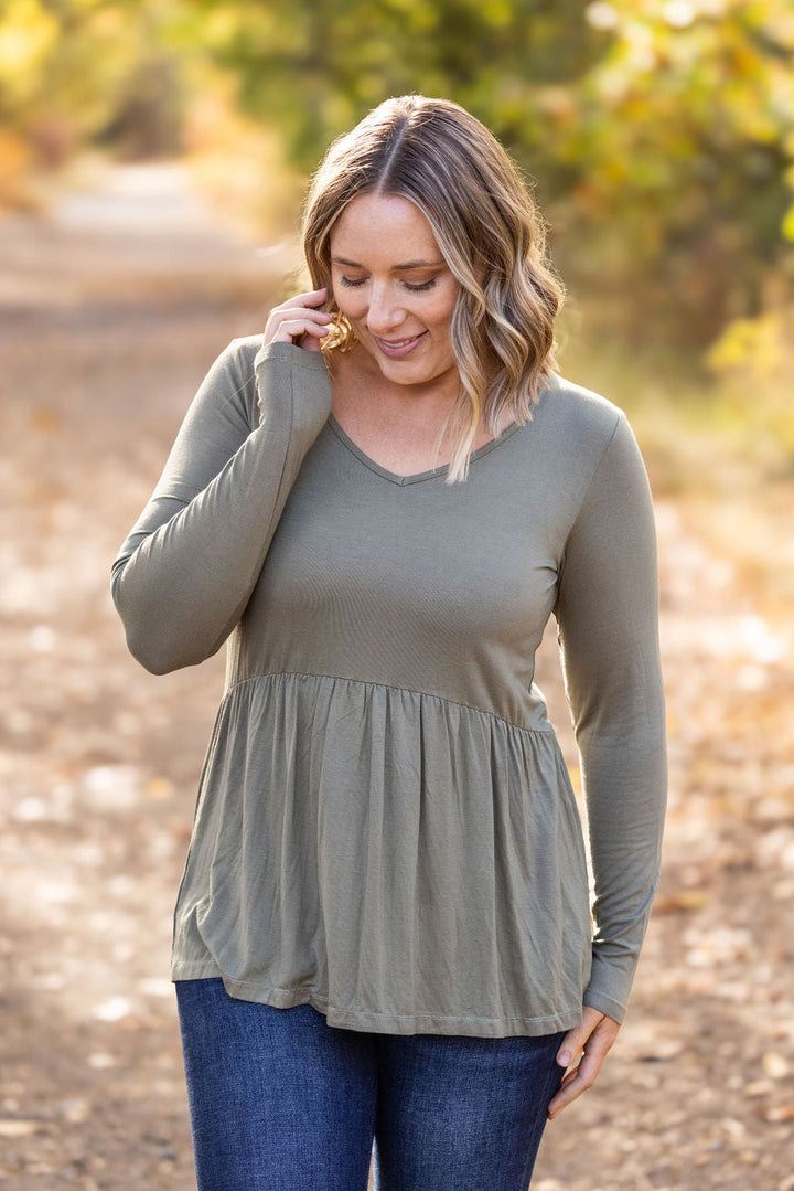 IN STOCK Long Sleeve Sarah Ruffle - Olive FINAL SALE