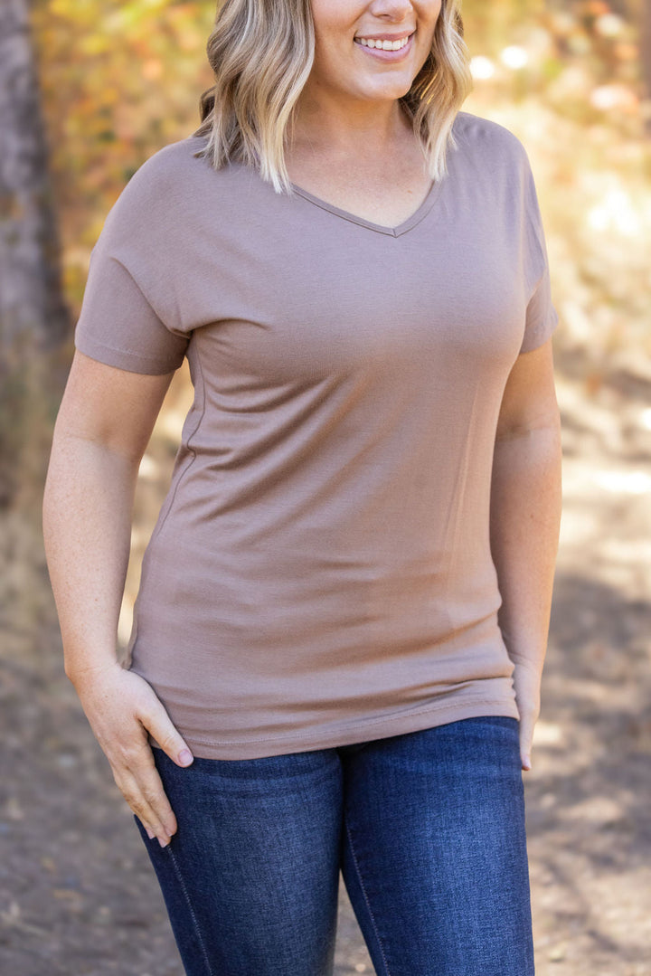 IN STOCK Chloe Cozy Tee - Mocha | Women's V-Neck Top FINAL SALE