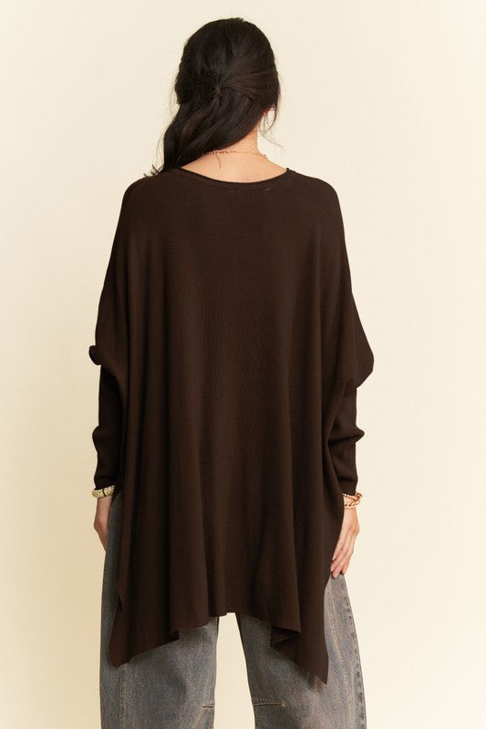 Davi & Dani High-Low Side Slit Batwing Sleeve Top