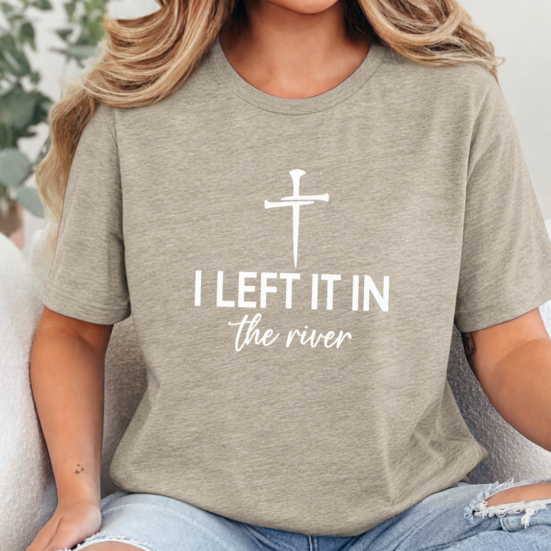 Wholesale I Left It In the River - Cross Graphic Tee - Heather Tan