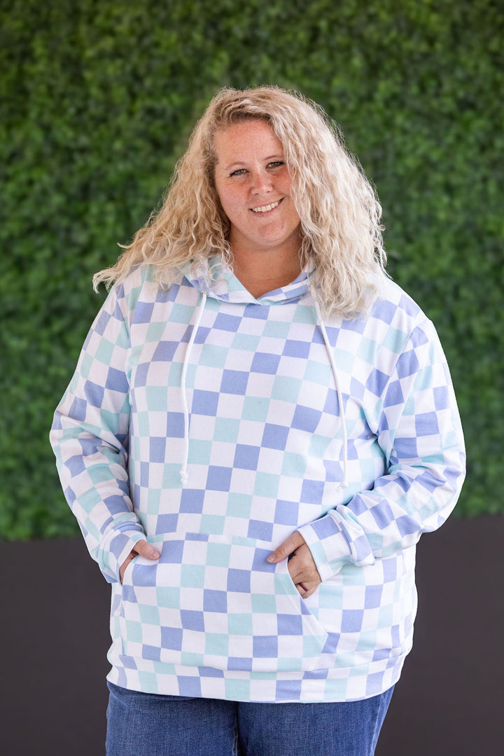 IN STOCK Hailey Pullover Hoodie - Blue and Mint Checker MM EXCLUSIVE