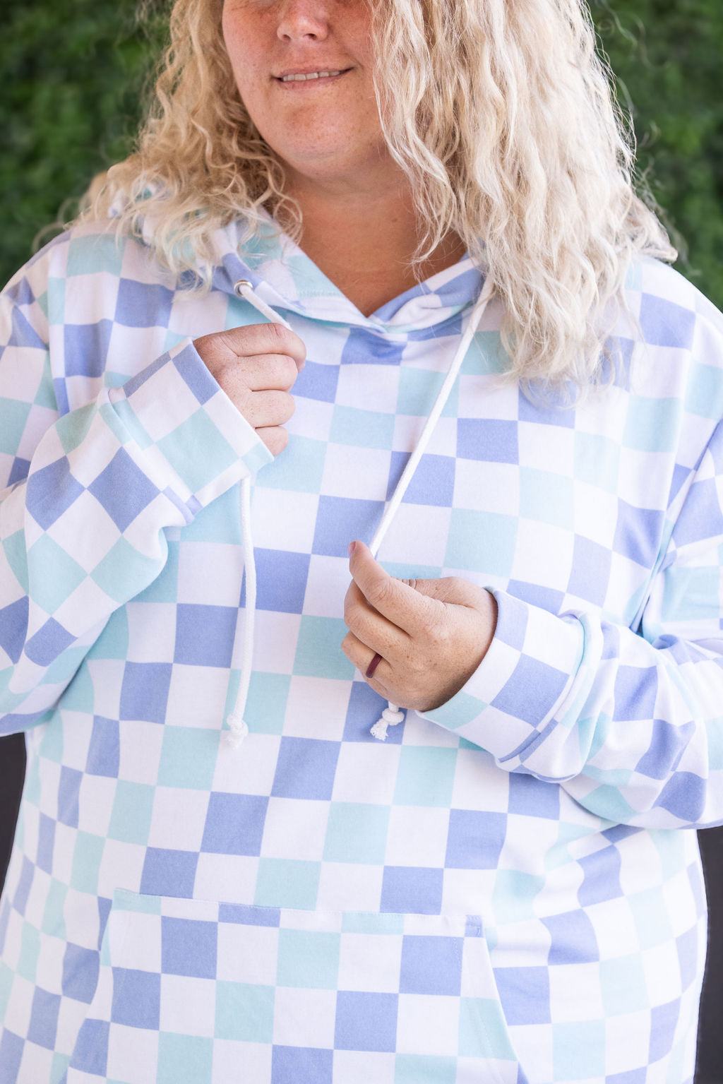 IN STOCK Hailey Pullover Hoodie - Blue and Mint Checker MM EXCLUSIVE