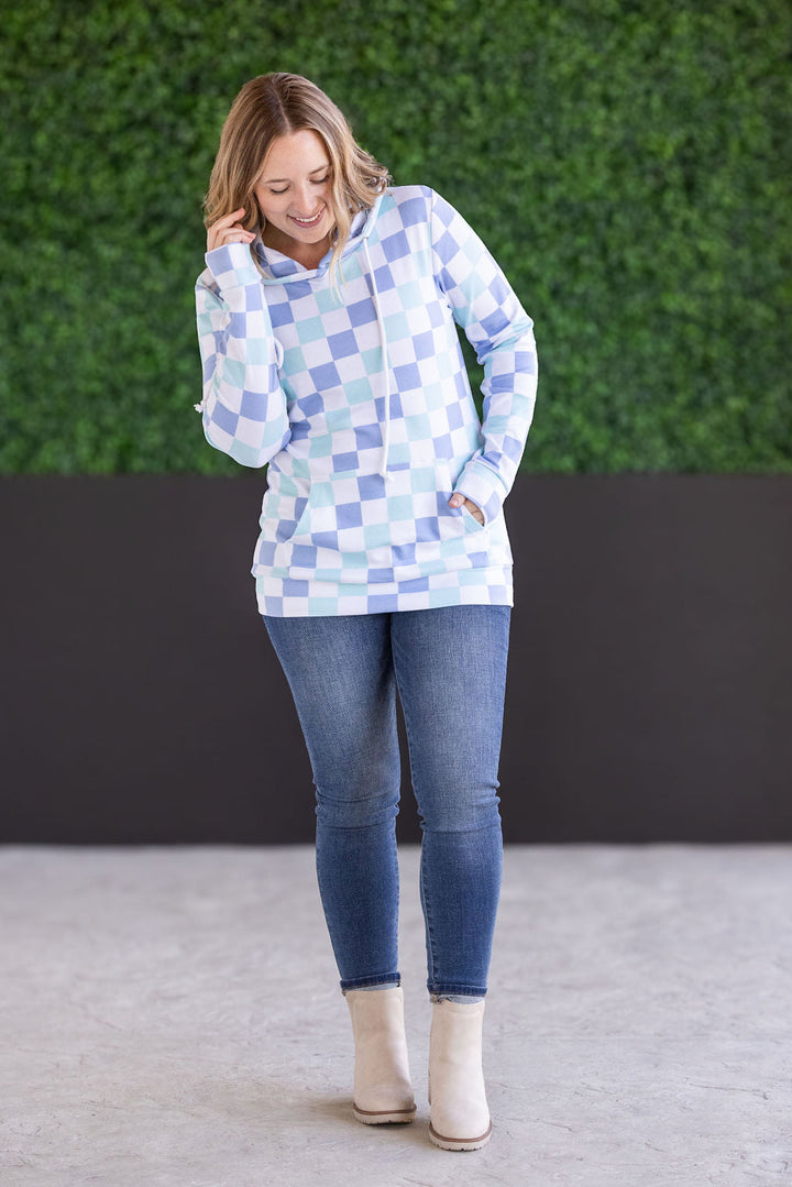 IN STOCK Hailey Pullover Hoodie - Blue and Mint Checker MM EXCLUSIVE