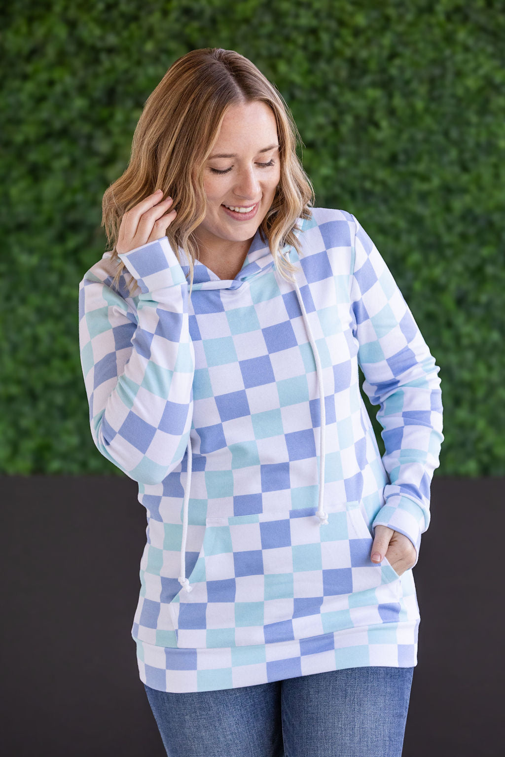 IN STOCK Hailey Pullover Hoodie - Blue and Mint Checker MM EXCLUSIVE