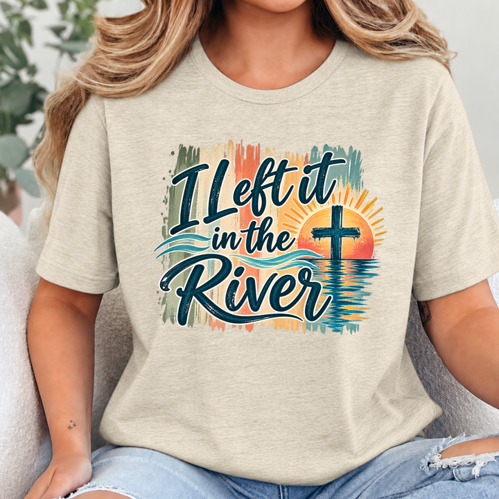 Wholesale Left It In the River - Neutral Color Graphic Tee - Heather Soft Cream