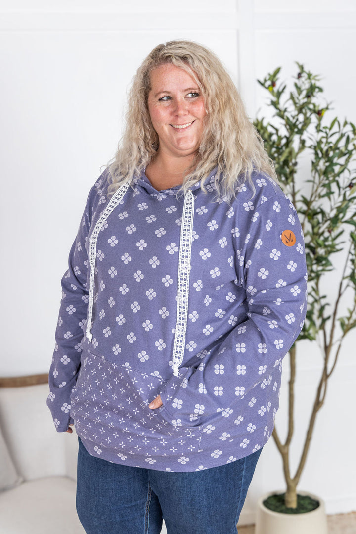 IN STOCK Hailey Pullover Hoodie - Slate Purple Floral