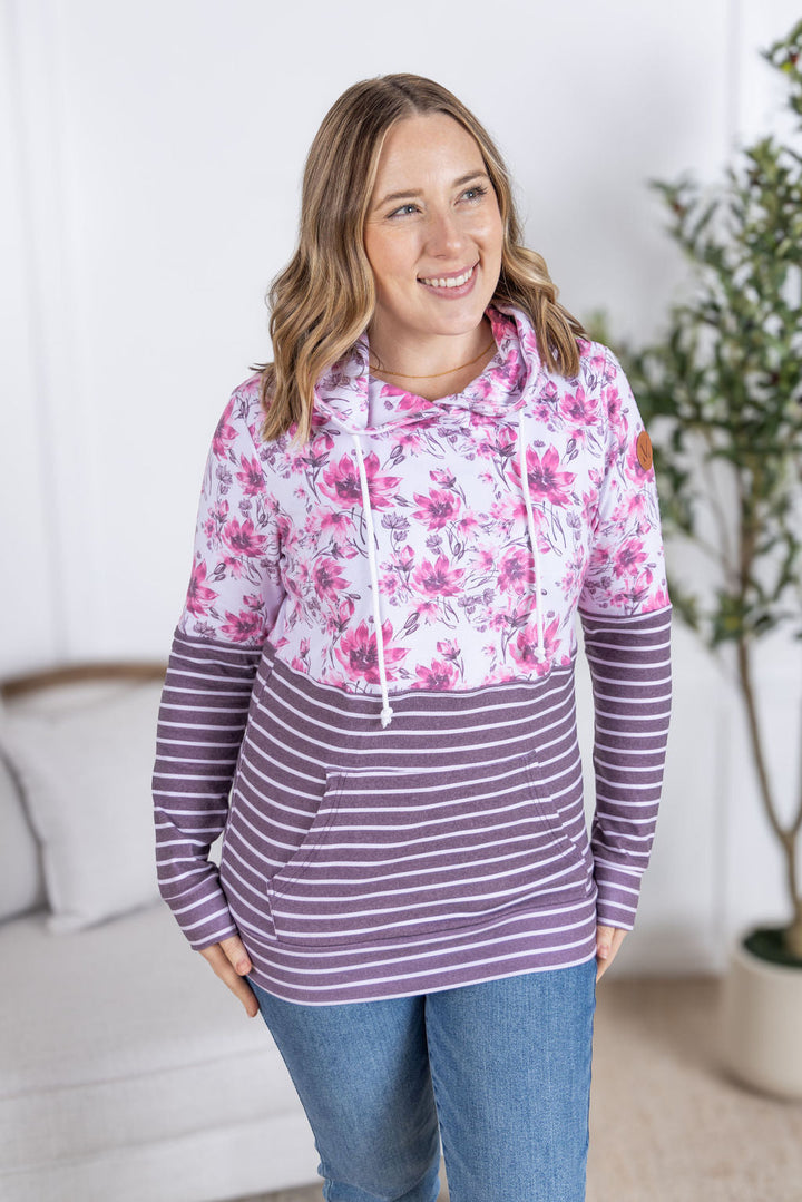 IN STOCK Hailey Pullover Hoodie - Pink Floral and Stripes