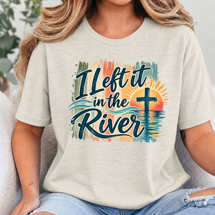 Wholesale Left It In the River - Neutral Color Graphic Tee - Heather Oatmeal