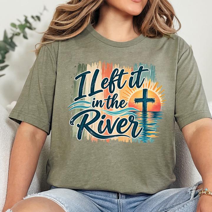 Wholesale Left It In the River - Neutral Color Graphic Tee - Heather Olive