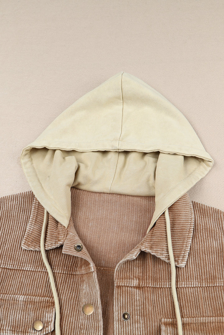 Raw Hem Snap Down Drawstring Hooded Jacket