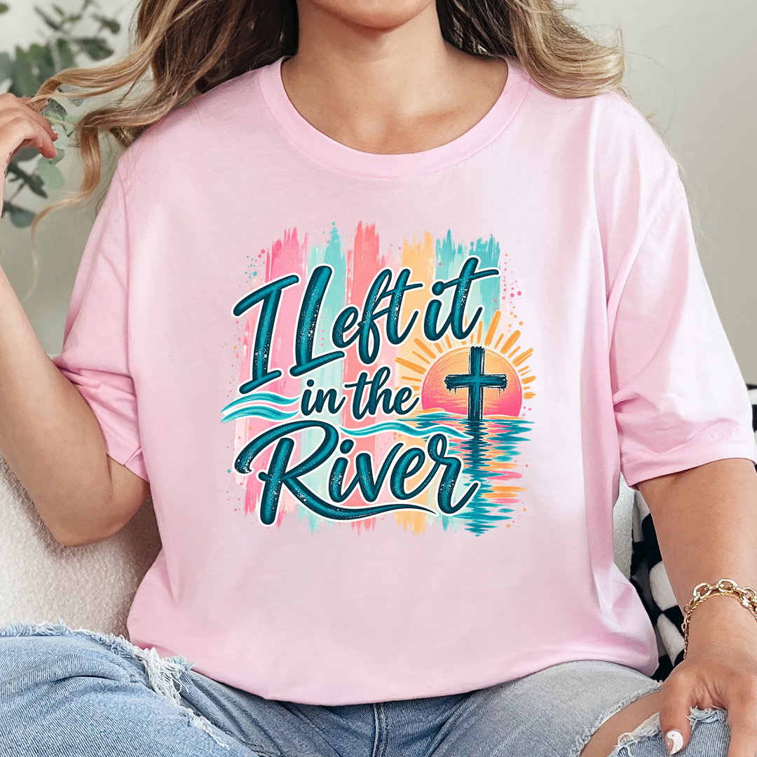 Wholesale Left It In the River - Pastel Color Graphic Tee - Soft Pink