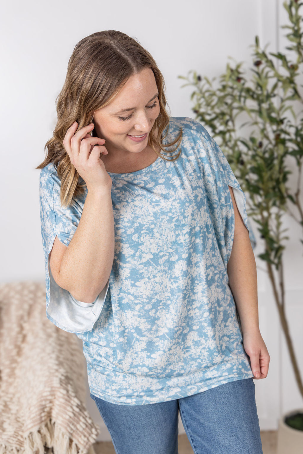 IN STOCK Darcy Dolman - Blue and Ivory Abstract FINAL SALE