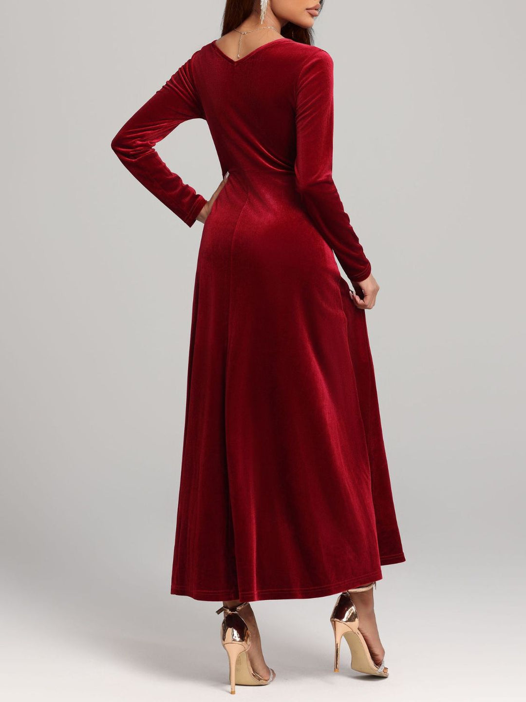 Square Neck Long Sleeve Velvet Dress