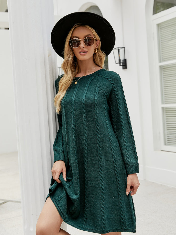 Cable-Knit Long Sleeve Sweater Dress