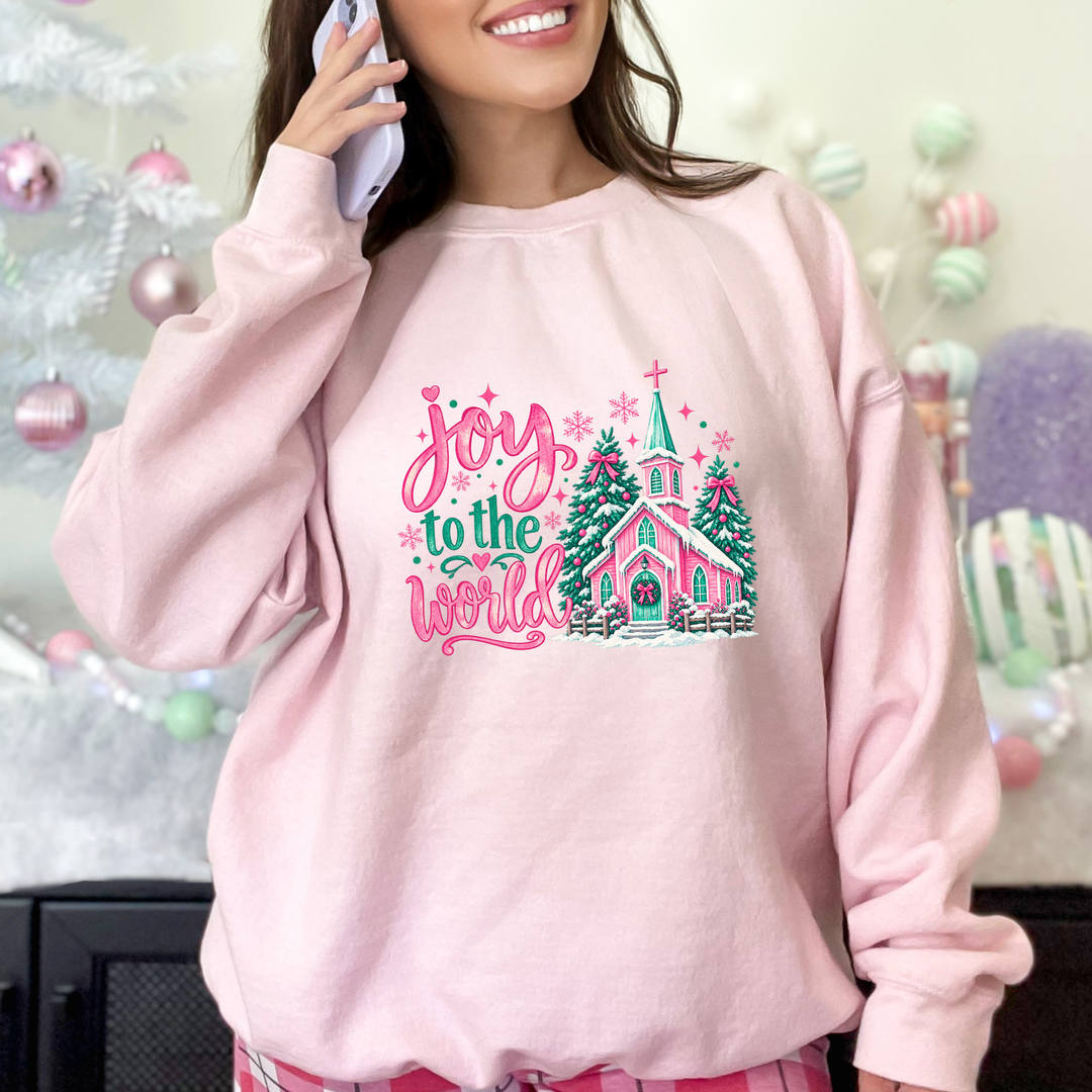 Wholesale Joy To the World Church Graphic Sweatshirt - Light Pink
