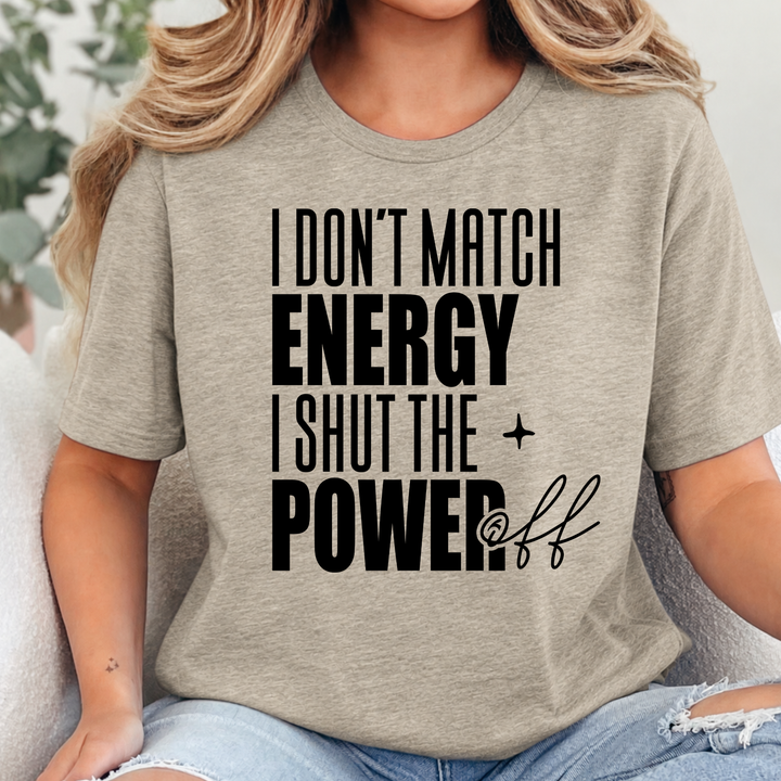 Wholesale Shut the Power Off Words Graphic Tee - Heather Tan