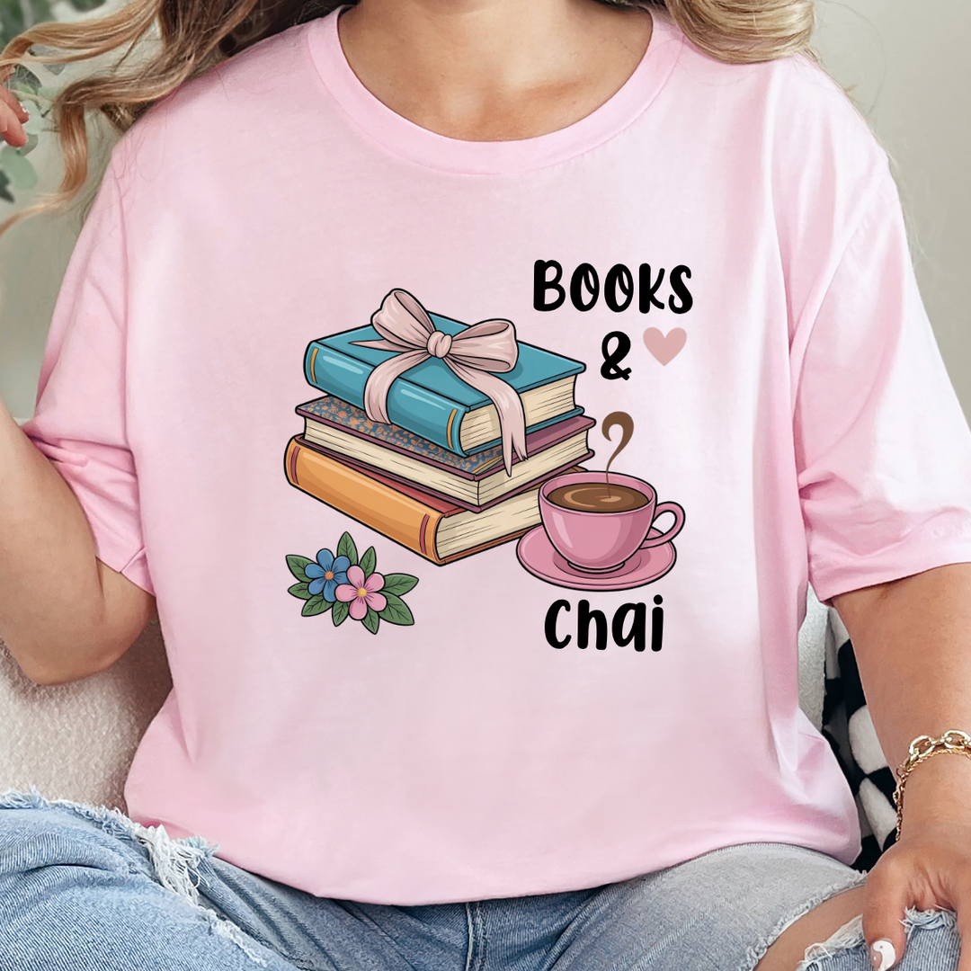 Wholesale Books & Chai Graphic Tee - Soft Pink Tee