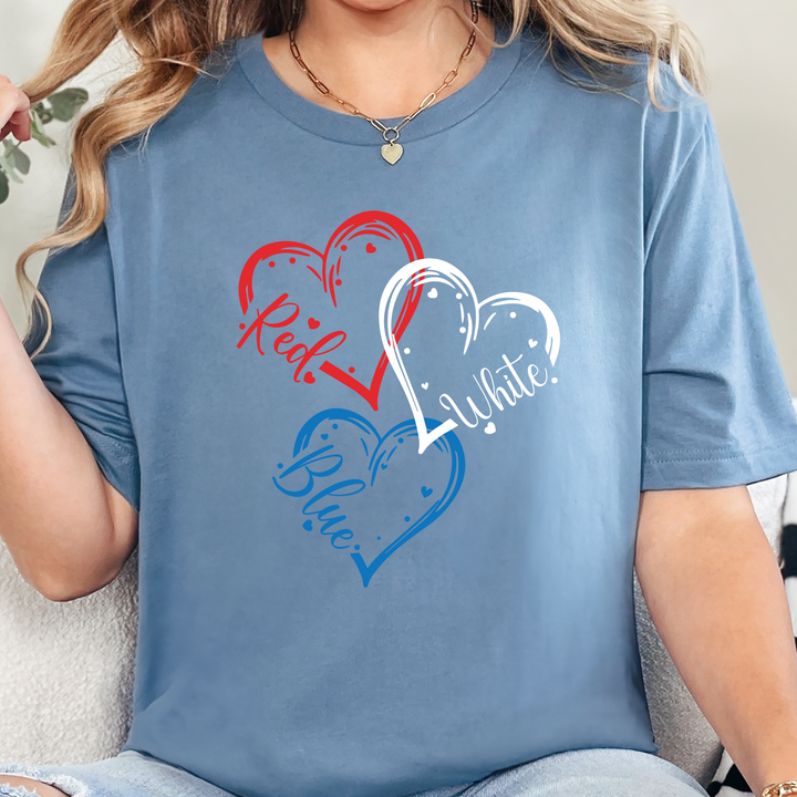 Red White Blue Hearts Graphic Tee