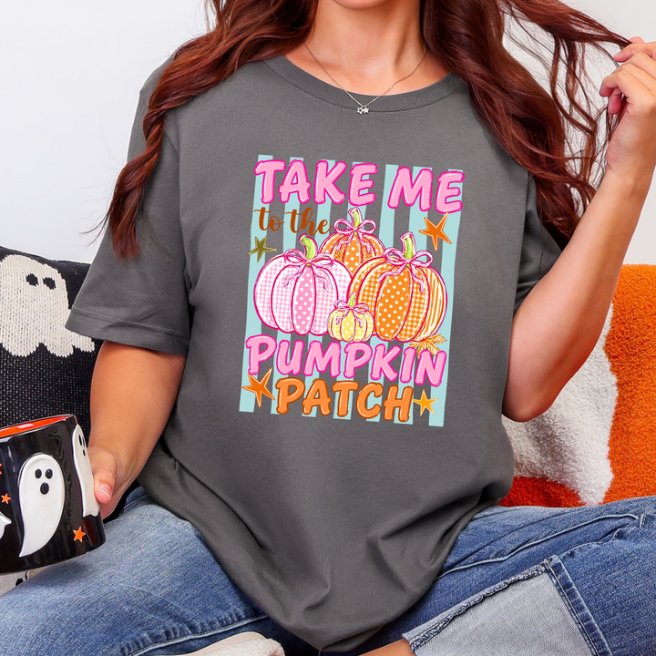Wholesale Pumpkin Patch Stripes Graphic Tee - Asphalt