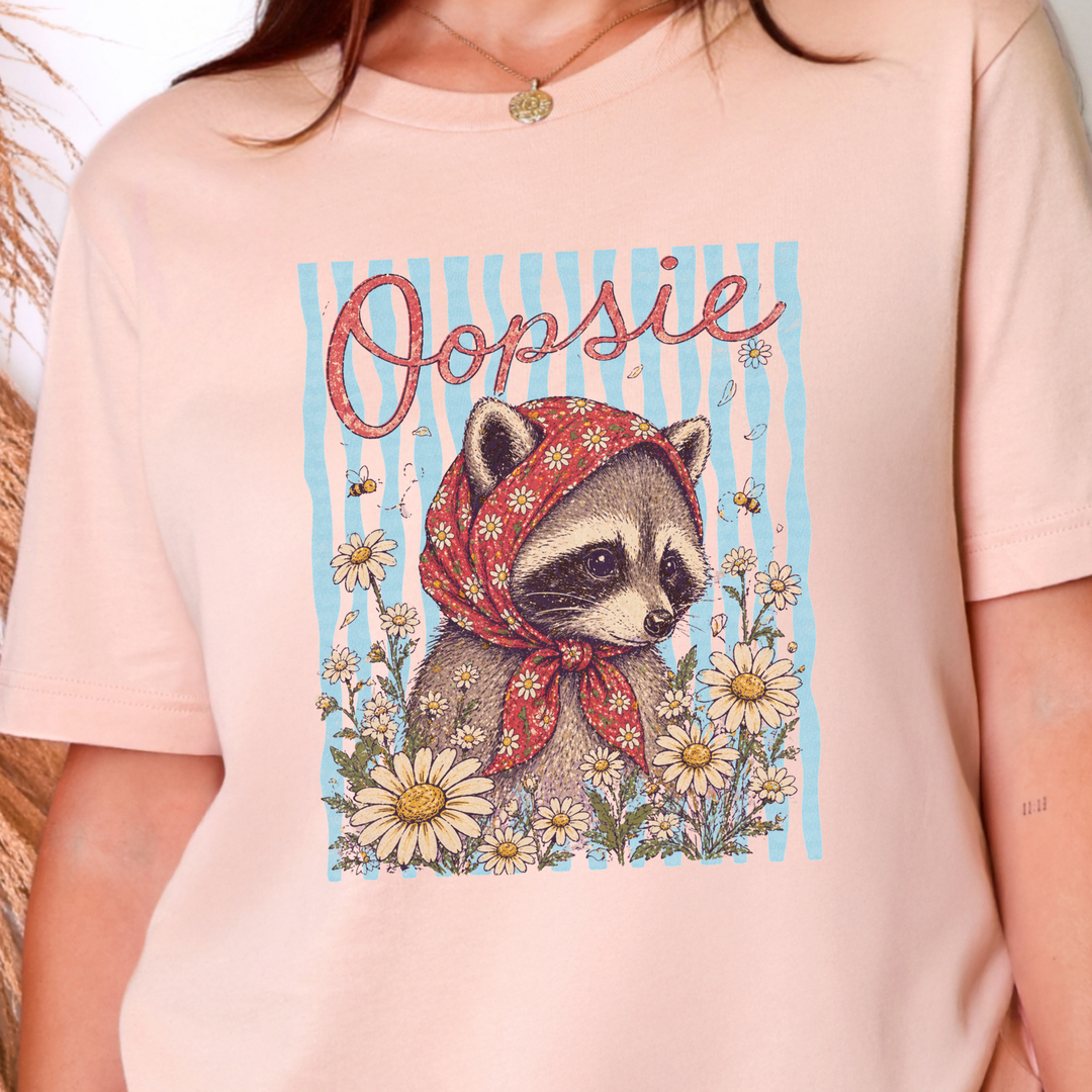 Wholesale Oopsie Raccoon Graphic Tee - Peach Tee