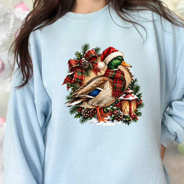 Wholesale Christmas Mallard Duck Graphic Sweatshirt - Light Blue