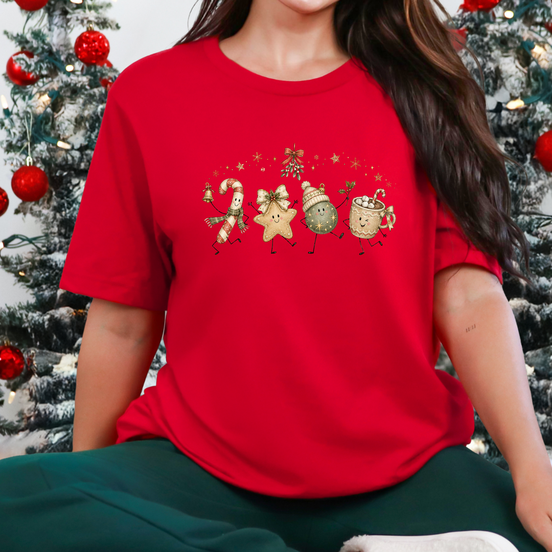 Wholesale Christmas Treat Friends Graphic Tee - Red