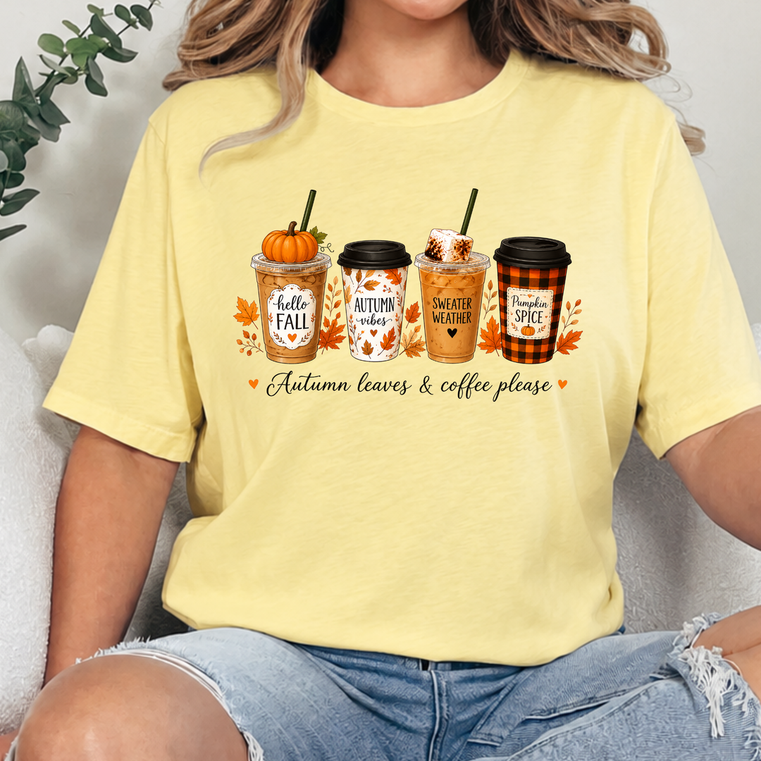 Wholesale Autumn Leaves &amp; Coffee Please Graphic Tee - Heather French Vanilla