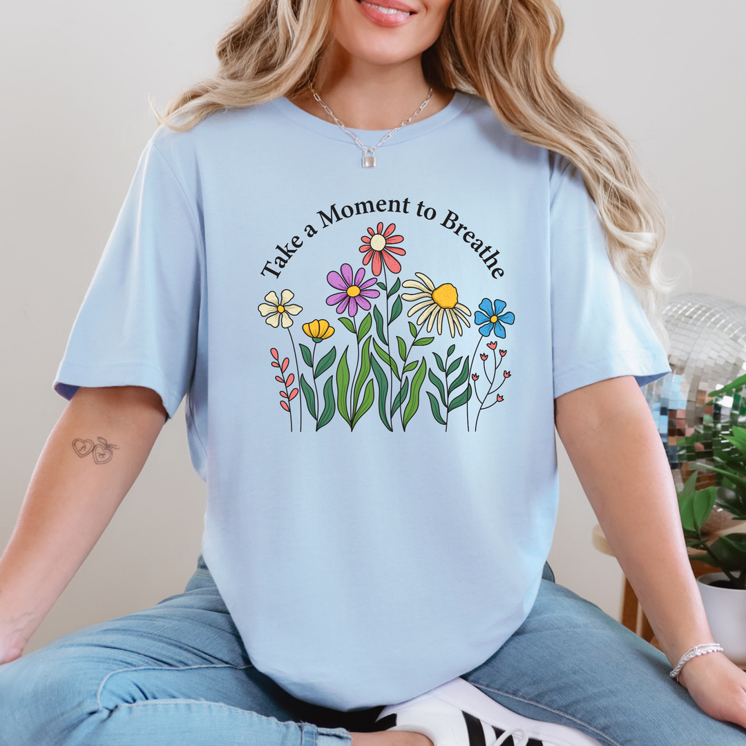 Wholesale Take A Moment To Breathe Graphic Tee - Baby Blue Tee