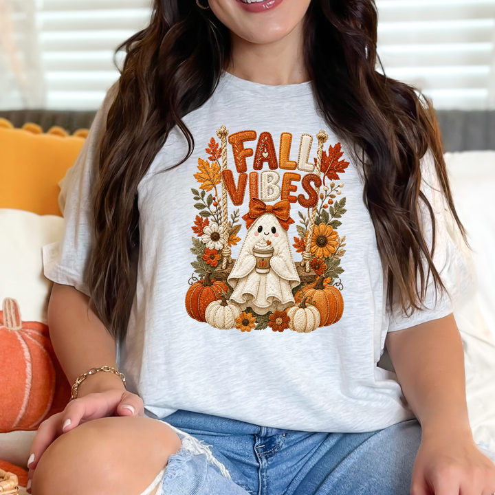 Wholesale Floral Ghost Autumn Patchwork Graphic Tee - Ash