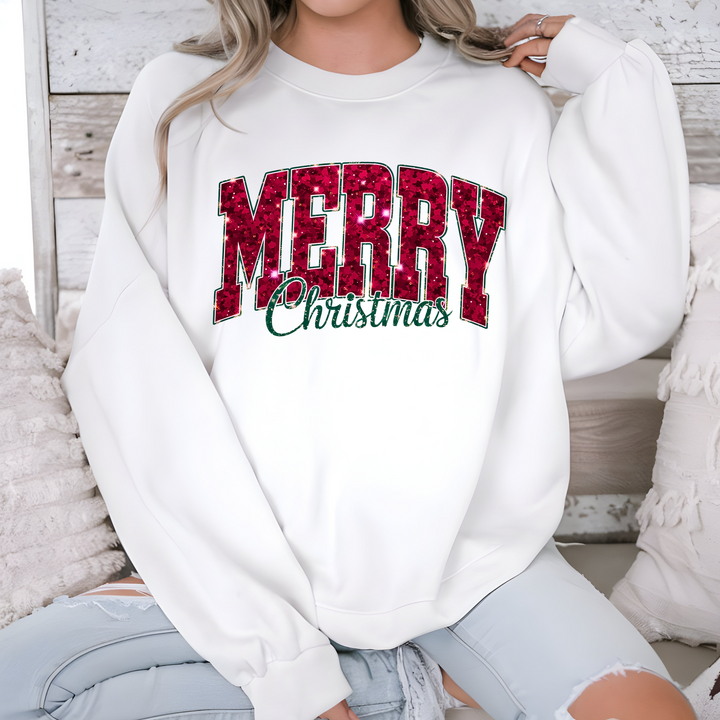 Glitter Merry Christmas Sweatshirt or Graphic Tee