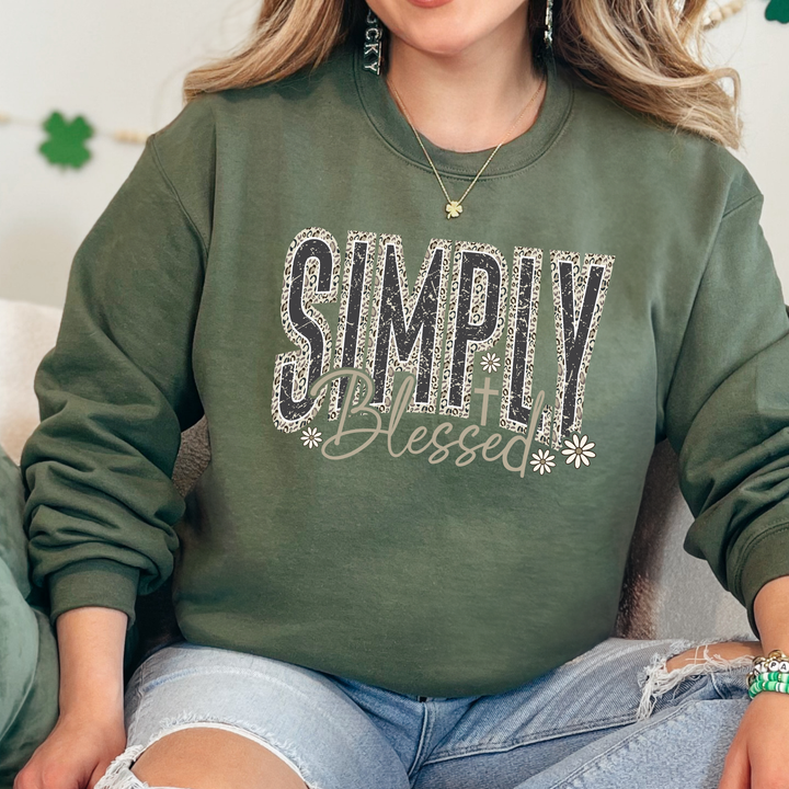 Wholesale Simply Blessed Camo Graphic Sweatshirt - Military Green