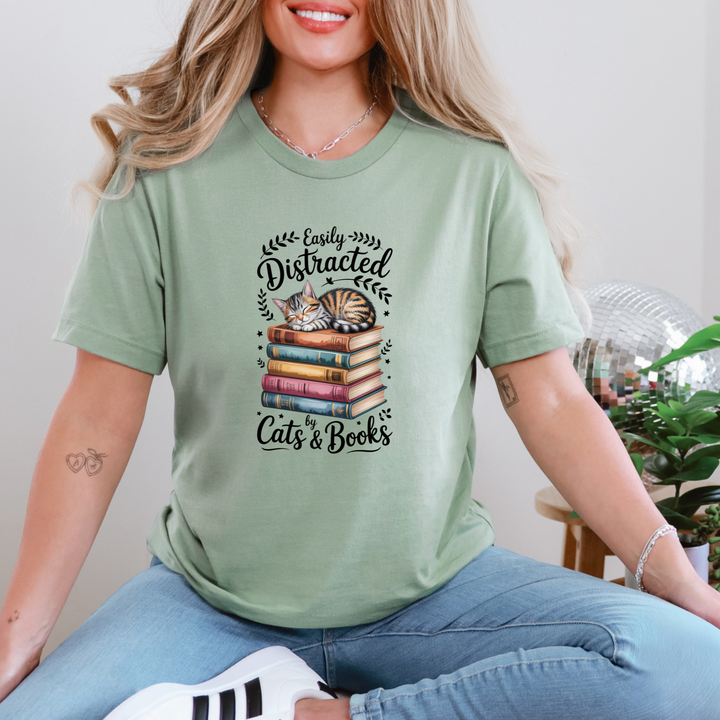 Easily Distracted by Cats & Books Graphic Tee