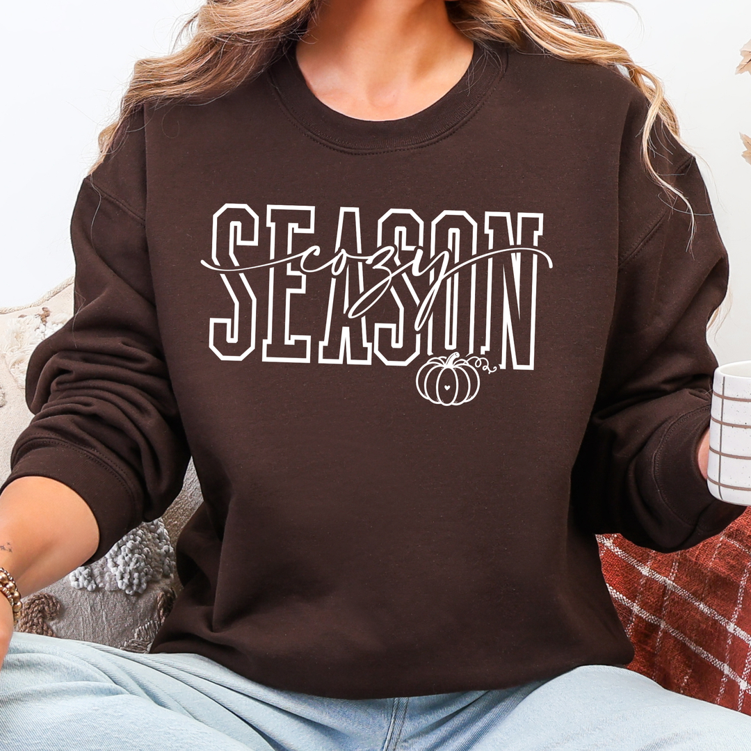 Wholesale Cozy Season White Graphic Sweatshirt - Dark Chocolate