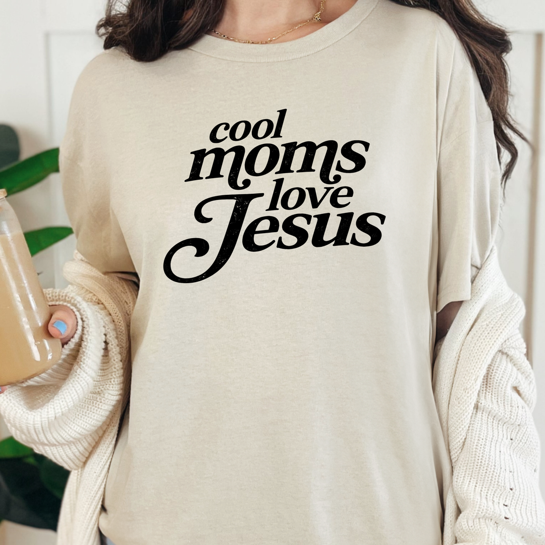 Wholesale Cool Moms Love Jesus Black Graphic Tee - Natural