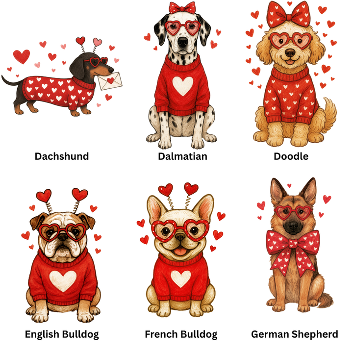 Valentine Dog Breeds Graphic Tee