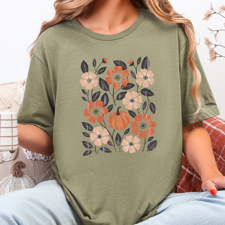 Wholesale Boho Floral Fall Graphic Tee - Heather Olive