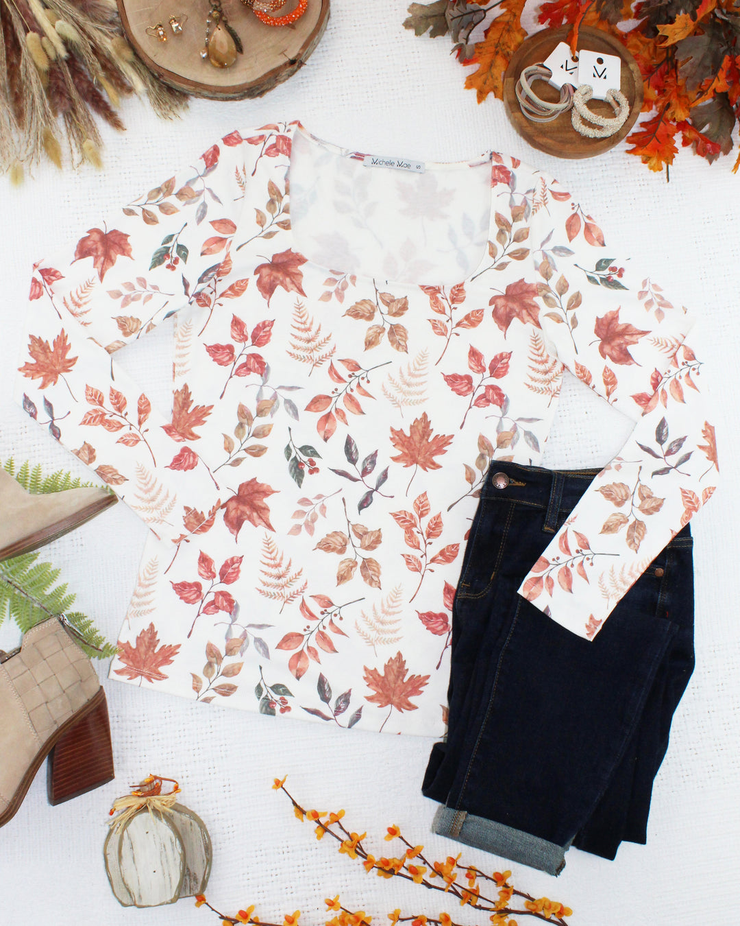 IN STOCK Alyssa Long Sleeve Top - Harvest Leaves