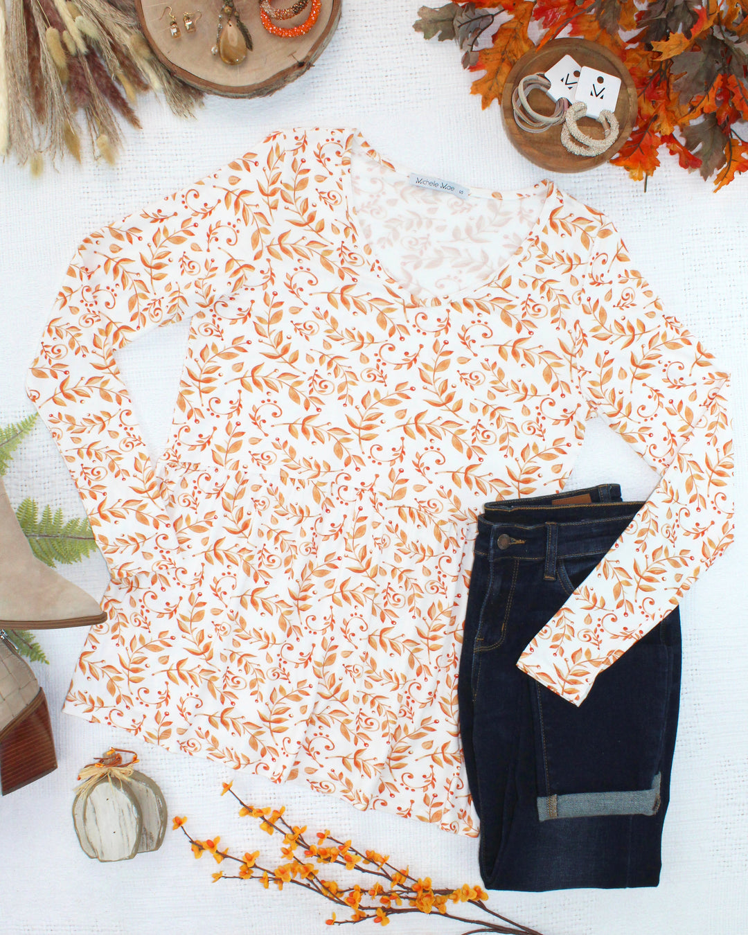 IN STOCK Long Sleeve Sarah Ruffle Top - Autumn Vines