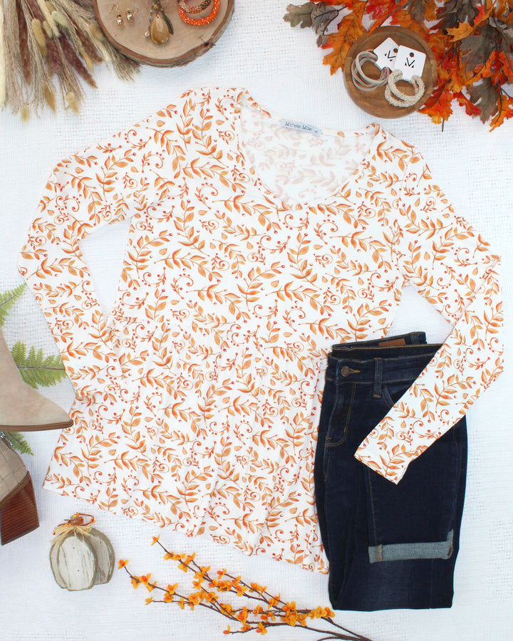 IN STOCK Long Sleeve Sarah Ruffle Top - Autumn Vines