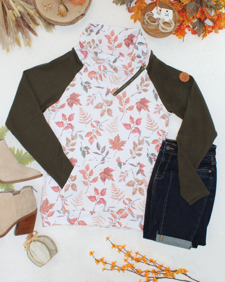 IN STOCK Classic Zoey ZipCowl Sweatshirt - Autumn Leaves and Olive