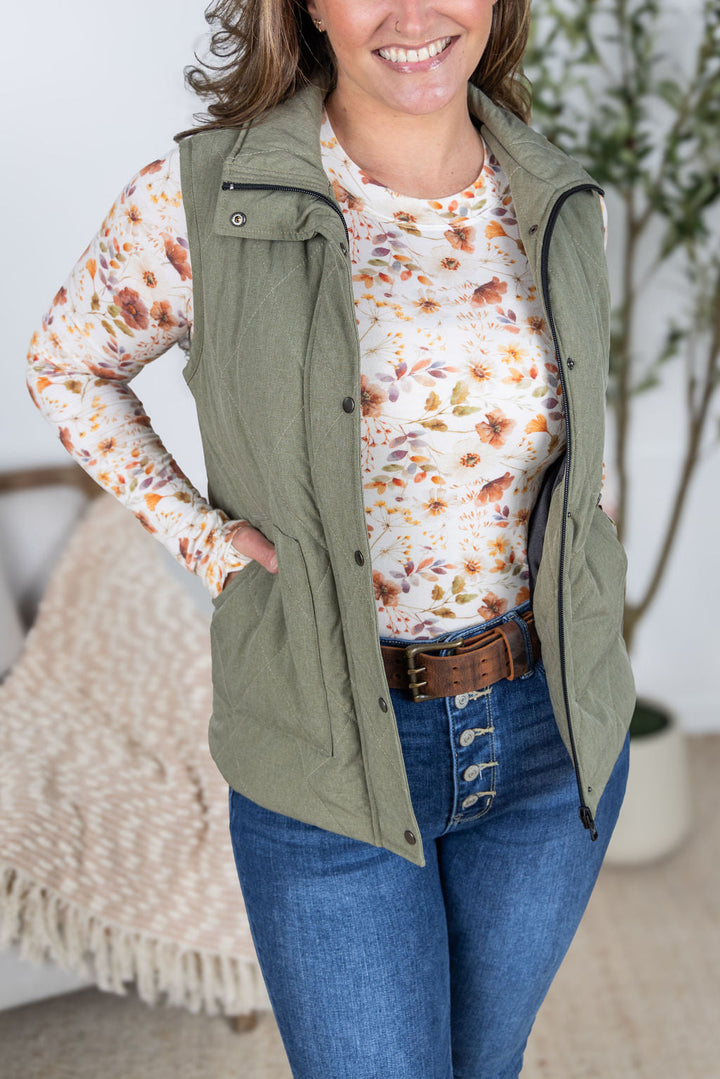 IN STOCK Remy Zip Up Vest - Heathered Sage
